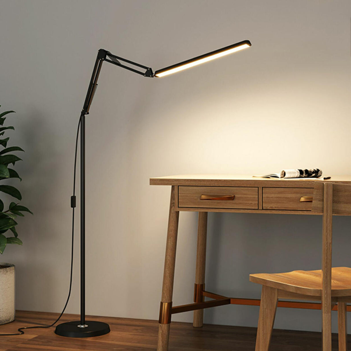 Adjustable Black Rectangular Swing Arm Floor Lamp Image - 4