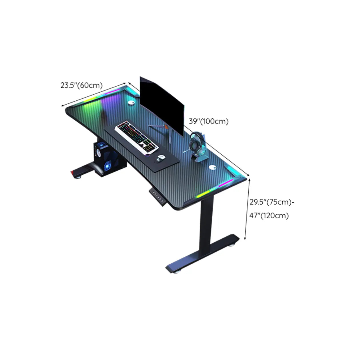 Adjustable Black T-Shape Ambient Light Gaming Desk 