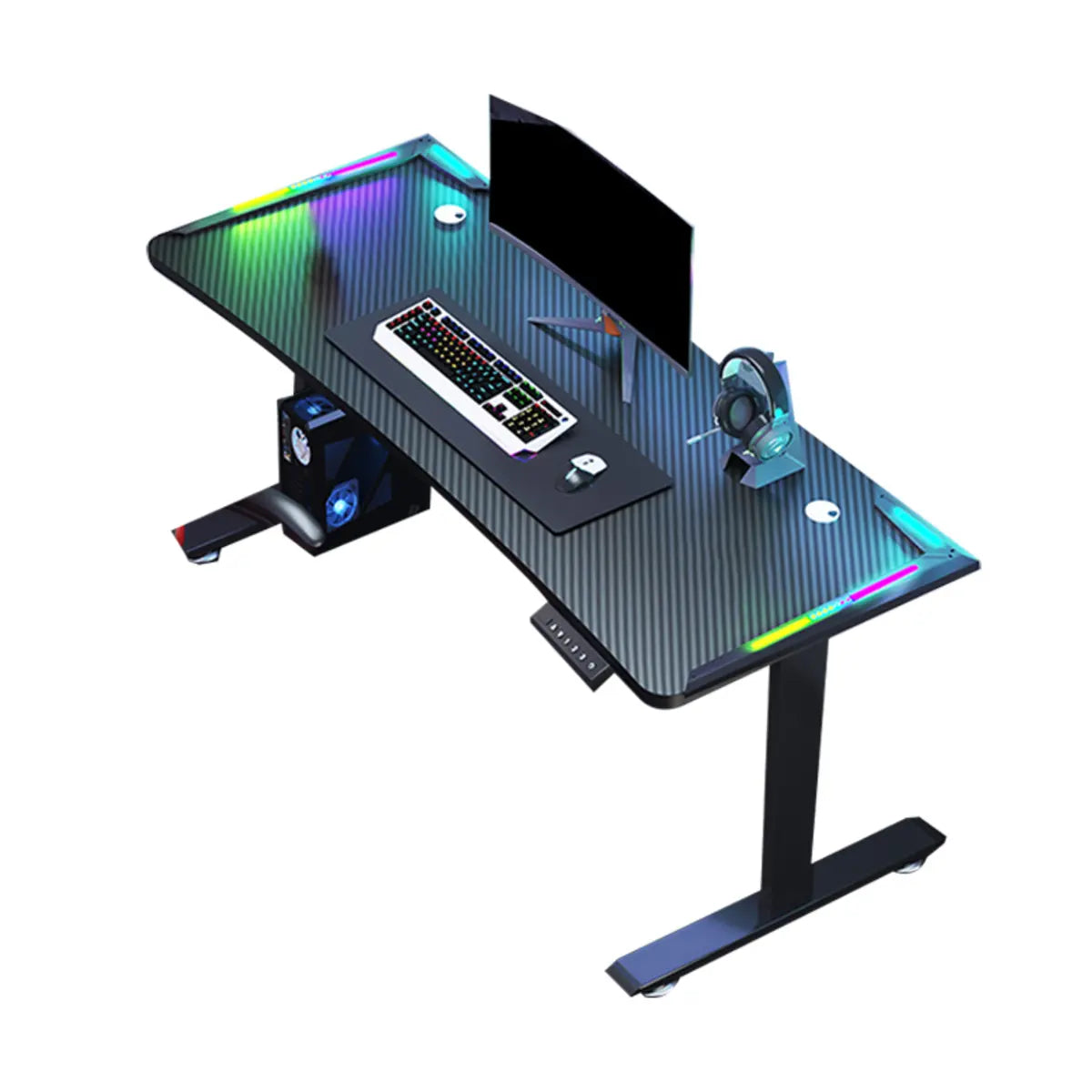 Adjustable Black T-Shape Ambient Light Gaming Desk Image - 7