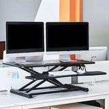 Adjustable Black Trestle Curved Standing Desk Converter Image - 1