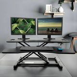 Adjustable Black Trestle Curved Standing Desk Converter Image - 2