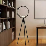 Adjustable Black Tripod Circular Metal LED Floor Lamp Image - 1