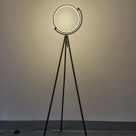 Adjustable Black Tripod Circular Metal LED Floor Lamp Image - 2