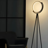 Adjustable Black Tripod Circular Metal LED Floor Lamp Image - 3