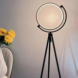 Adjustable Black Tripod Circular Metal LED Floor Lamp Image - 4