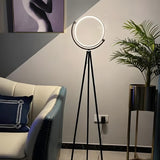 Adjustable Black Tripod Circular Metal LED Floor Lamp Image - 9