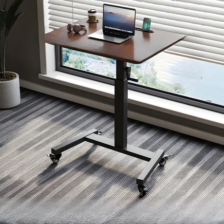 Adjustable Brown Top Casters T-Shape Standing Desk Image - 1