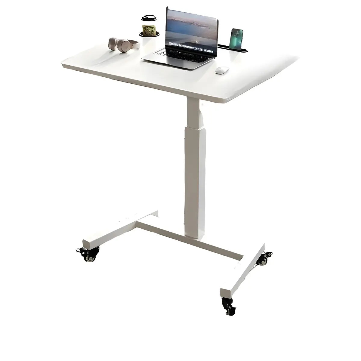 Adjustable Brown Top Casters T-Shape Standing Desk Image - 3