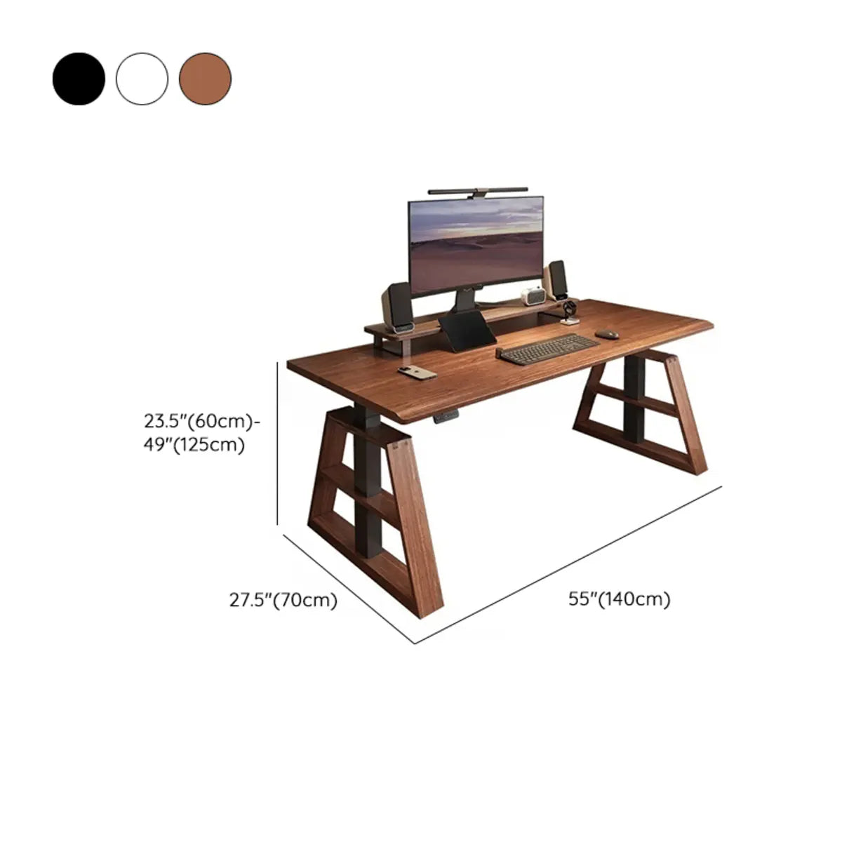 Adjustable Brown Wood Rectangle Sledge Standing Desk 