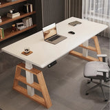 Adjustable Brown Wood Rectangle Sledge Standing Desk Image - 3