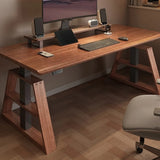 Adjustable Brown Wood Rectangle Sledge Standing Desk Image - 4