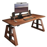 Adjustable Brown Wood Rectangle Sledge Standing Desk Image - 8