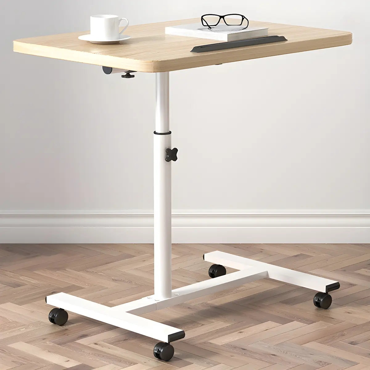 Adjustable Casters Wooden T-Shape Small Standing Desk Image - 2