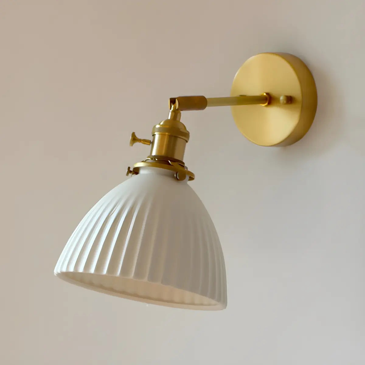 Adjustable Ceramic Shade Cone Brass Reading Wall Lamp Image - 9