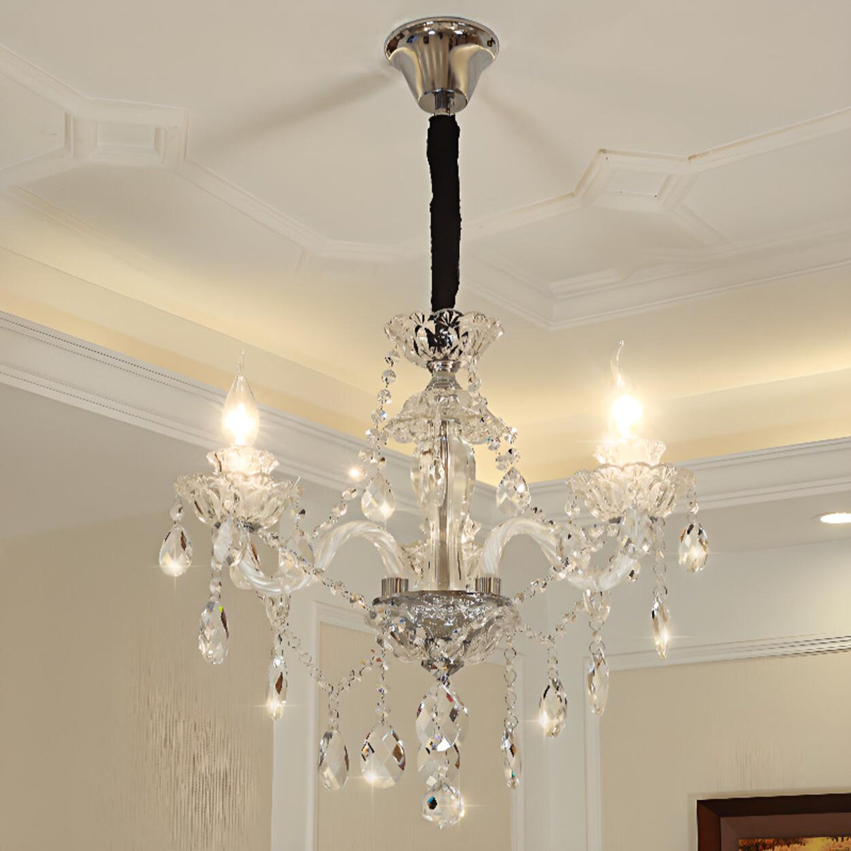 Adjustable Chain Clear Crystal Candle Chandelier Image - 10