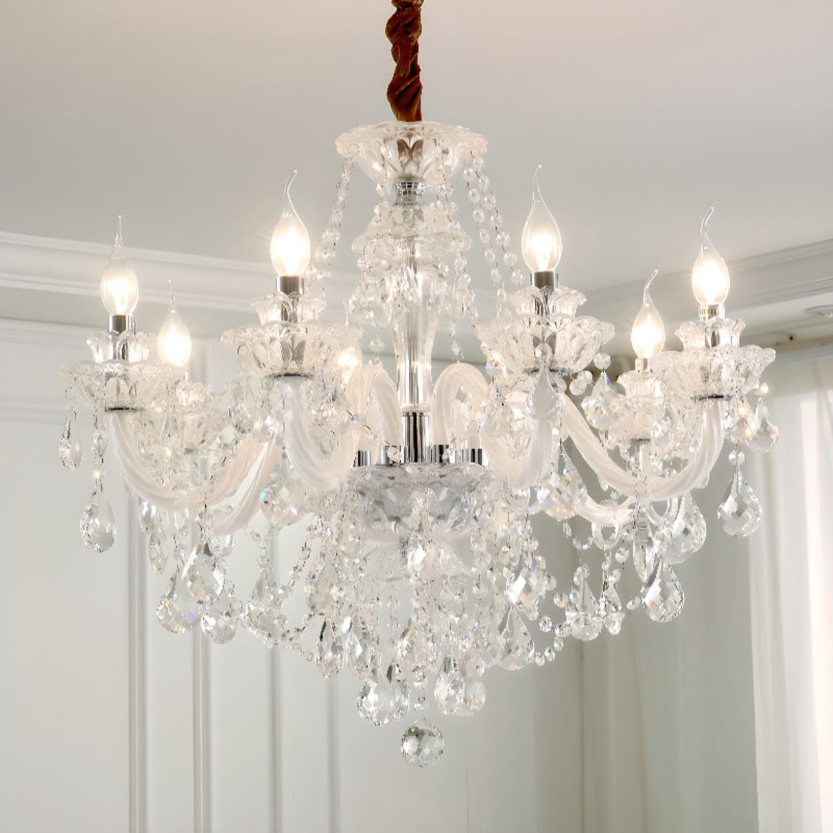 Adjustable Chain Clear Crystal Candle Chandelier Image - 3