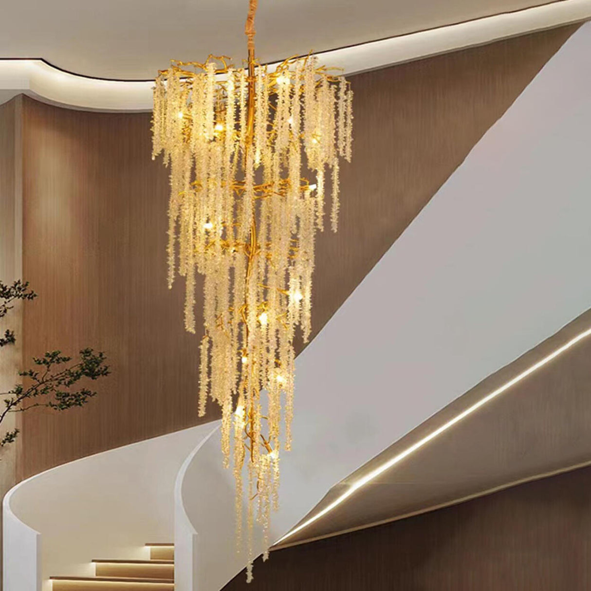 Adjustable Chain Gold Cascading Crystal Chandelier Image - 1