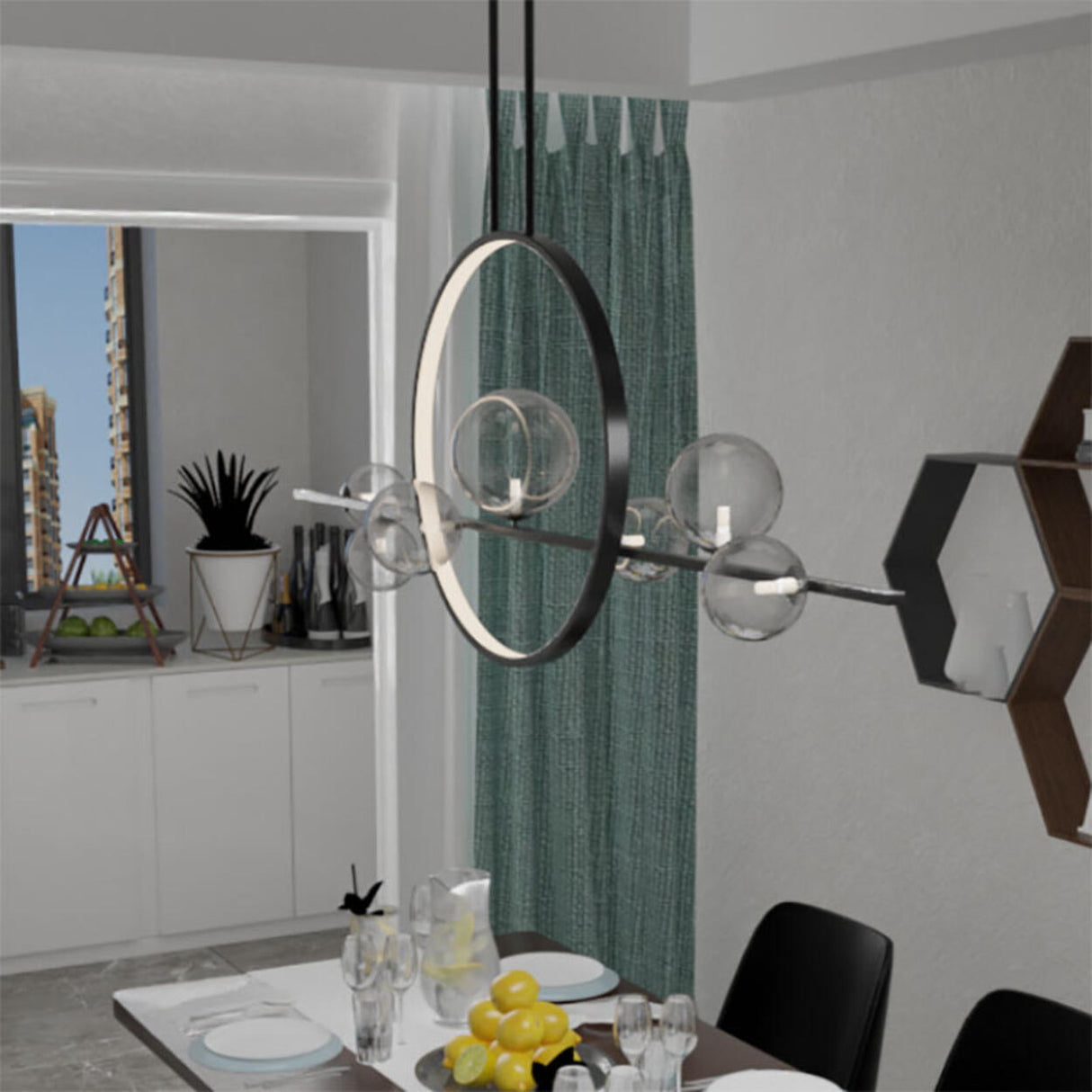 Adjustable Circular and Globe Island Pendant Light Image - 3