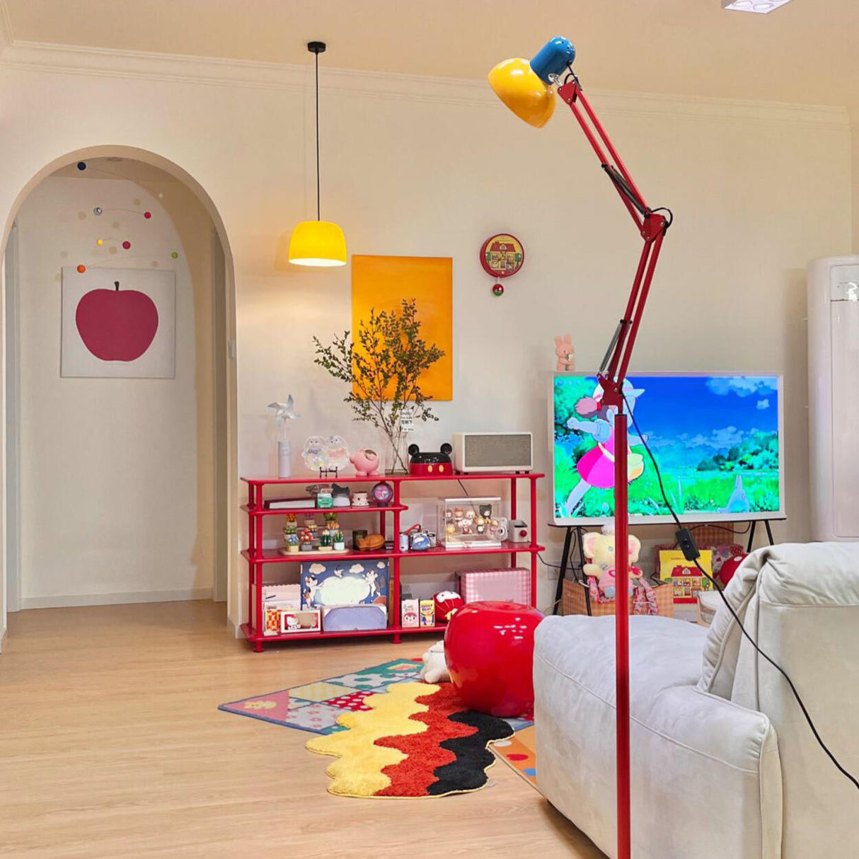 Adjustable Colorful Bowl Metal Swing Arm Floor Lamp Image - 5