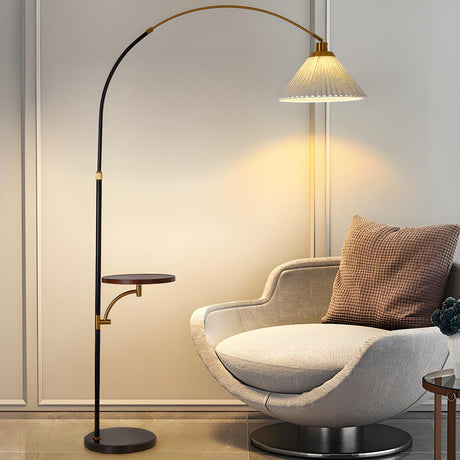 Adjustable Cone and Arched Floor Lamp with Side Table Image - 1