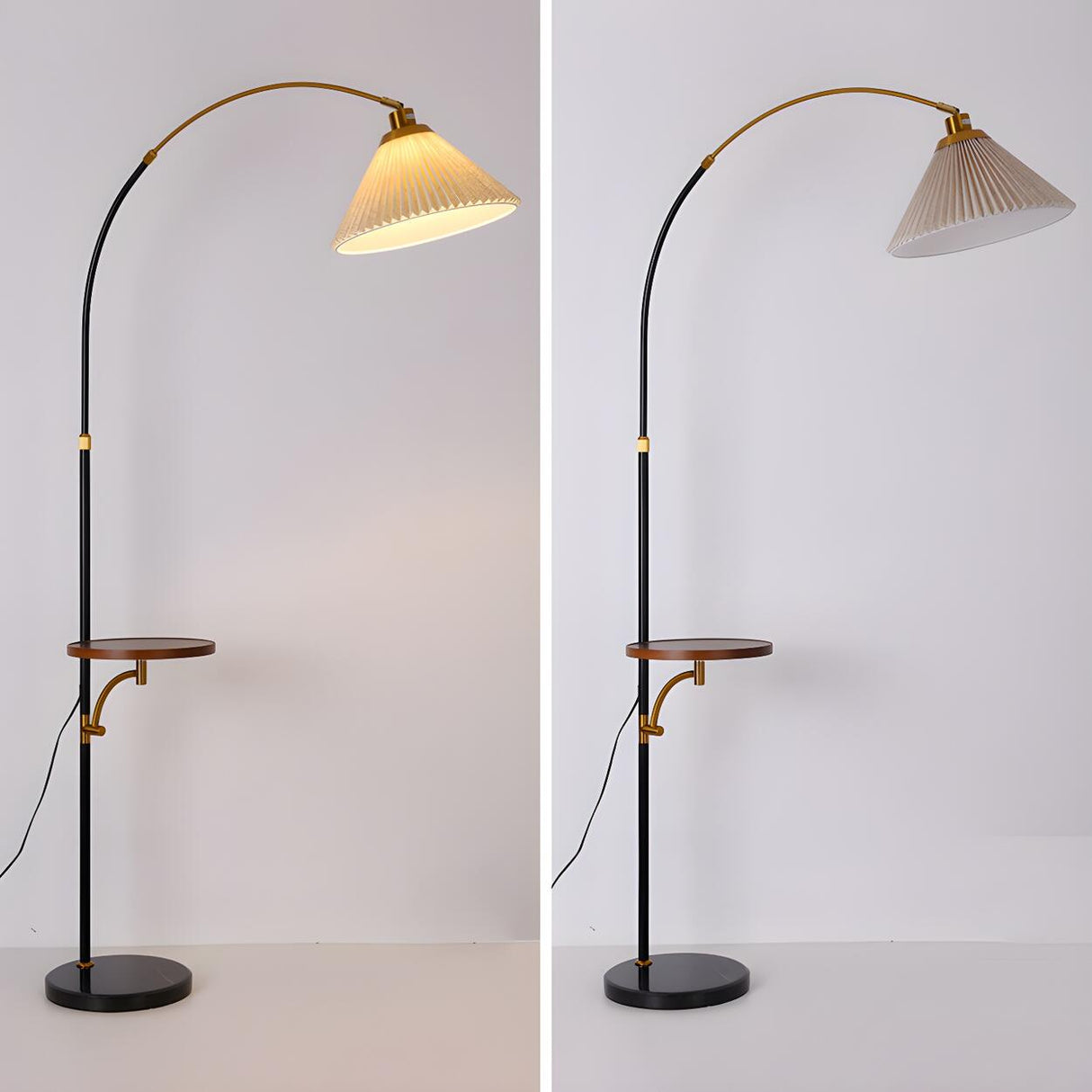 Adjustable Cone and Arched Floor Lamp with Side Table Image - 10