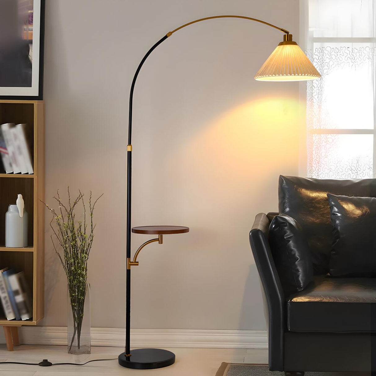 Adjustable Cone and Arched Floor Lamp with Side Table Image - 16