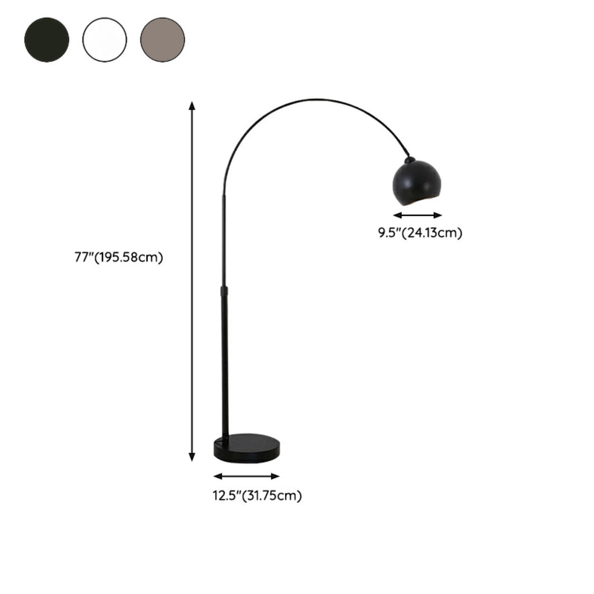 Adjustable Contemporary Black Dome and Arc Floor Lamp 