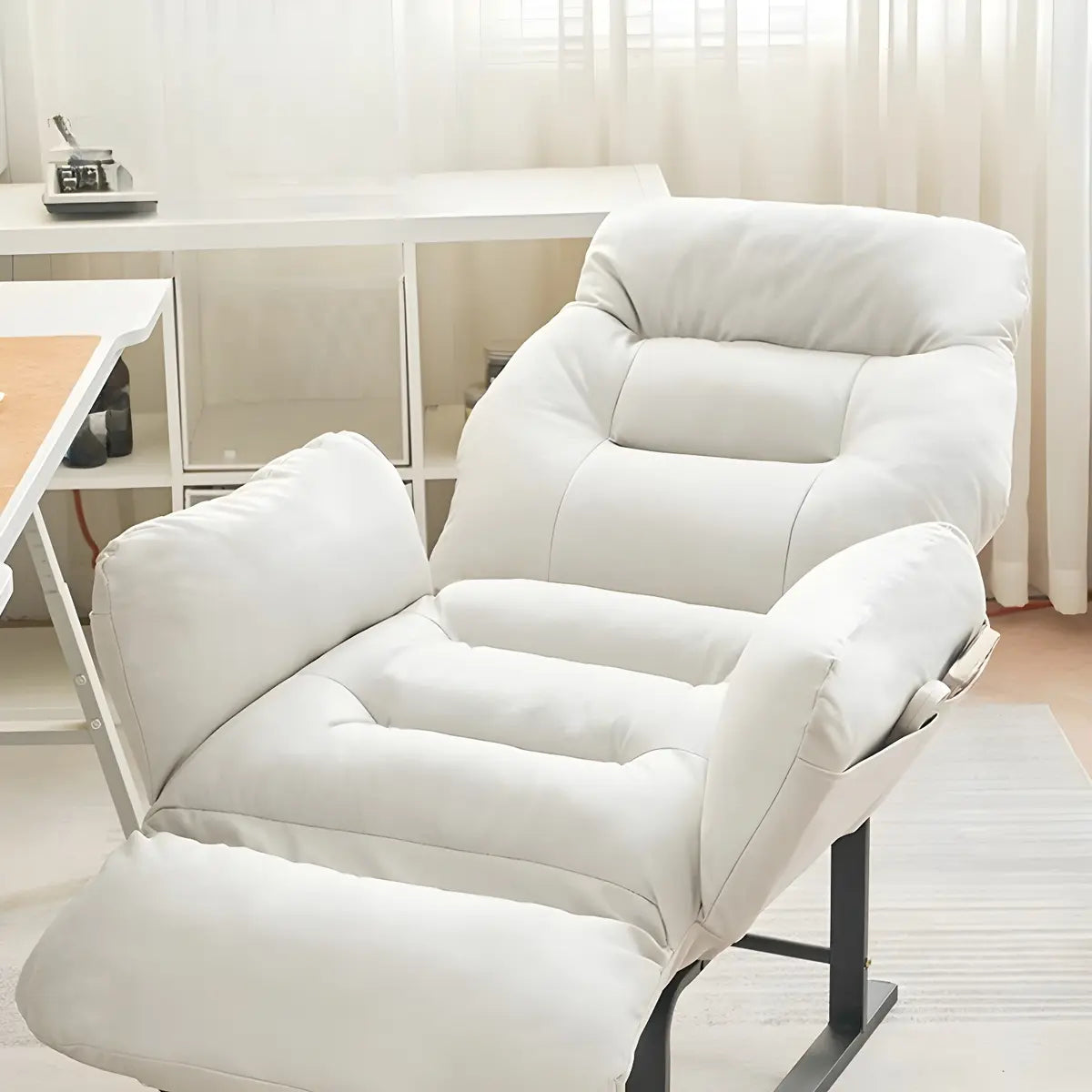 Adjustable Cream Cotton Manual Push Back Single Recliner Image - 1