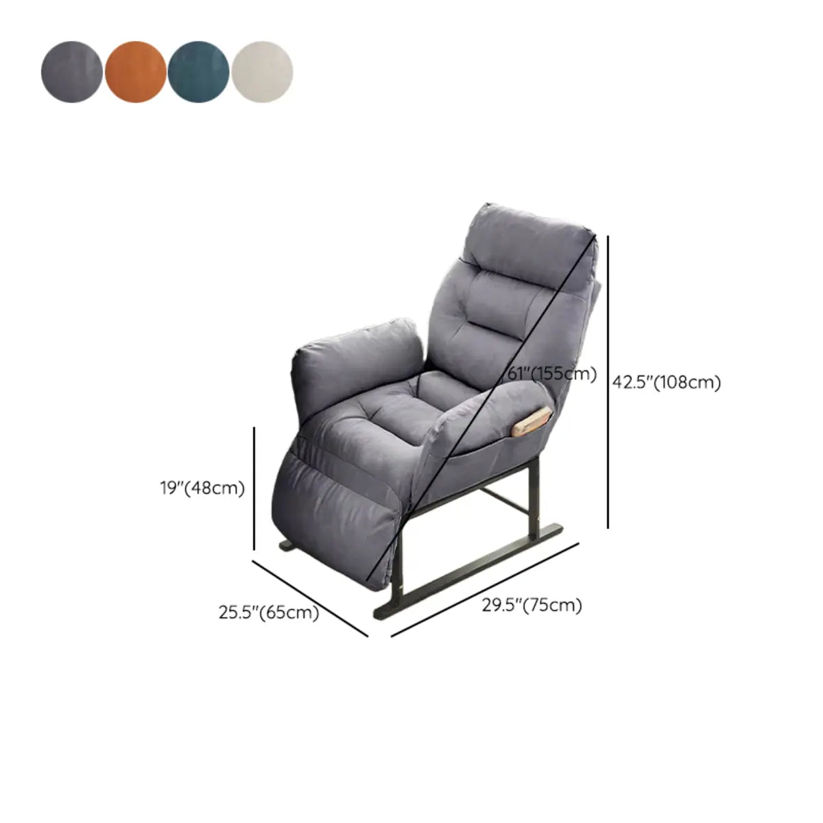 Adjustable Cream Cotton Manual Push Back Single Recliner 