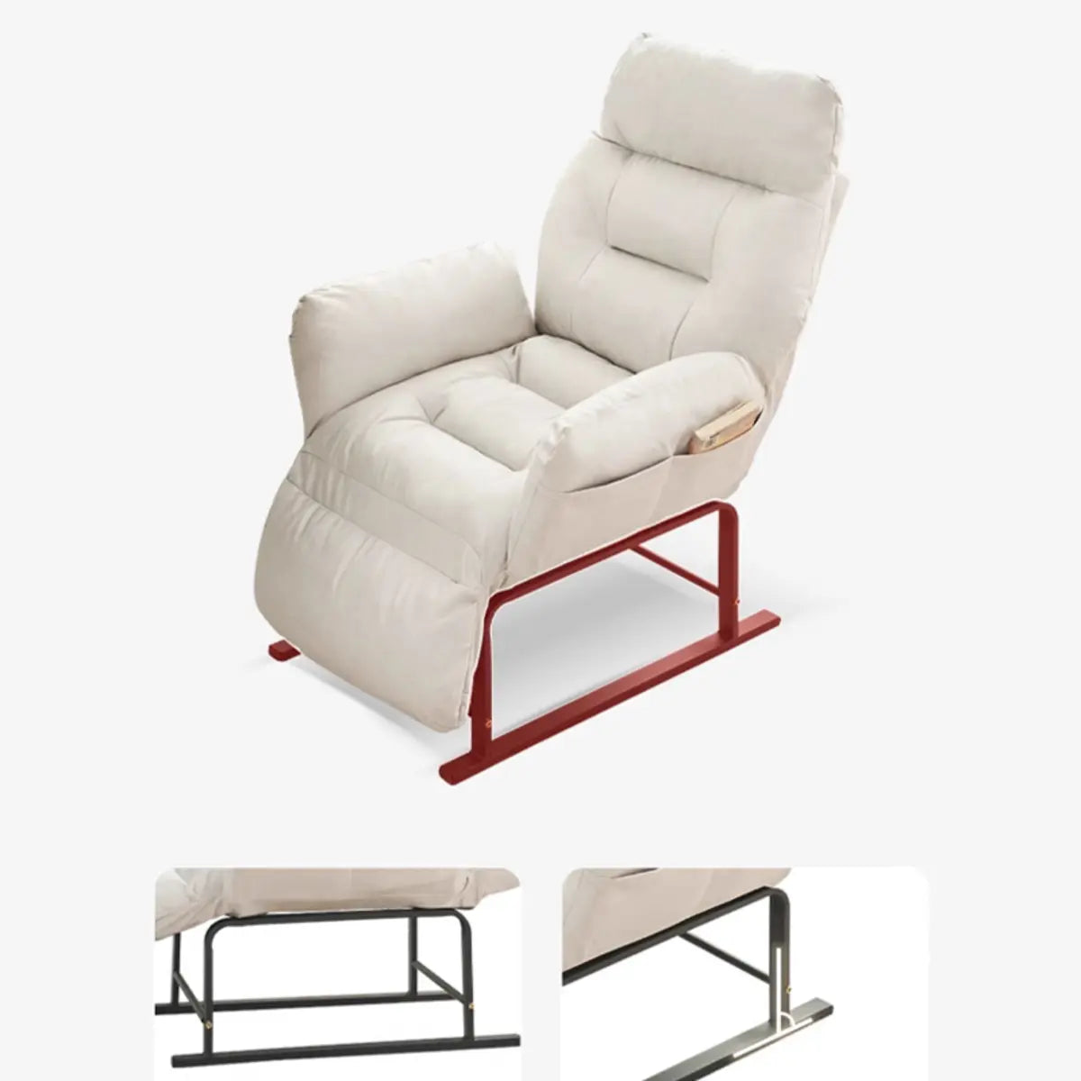 Adjustable Cream Cotton Manual Push Back Single Recliner Image - 6