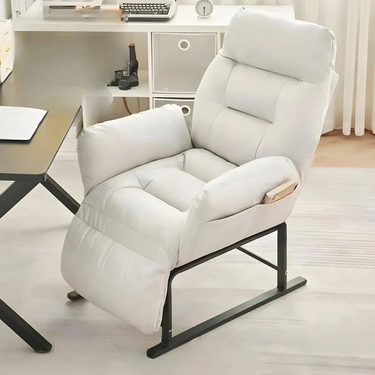 Adjustable Cream Cotton Manual Push Back Single Recliner Image - 7