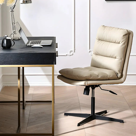 Adjustable Cream Modern Task Leather Steel Office Chair Image - 1