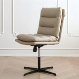 Adjustable Cream Modern Task Leather Steel Office Chair Image - 17