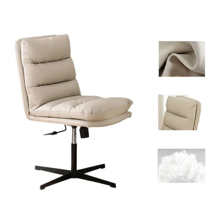 Adjustable Cream Modern Task Leather Steel Office Chair Image - 2