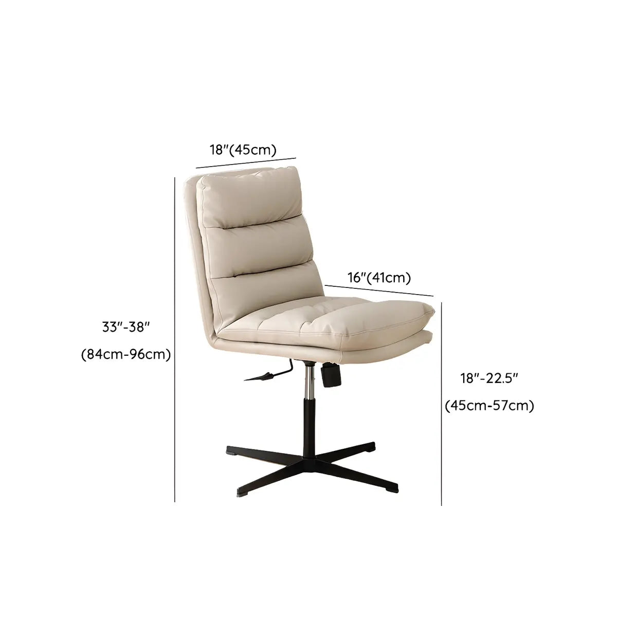 Adjustable Cream Modern Task Leather Steel Office Chair Image - 20