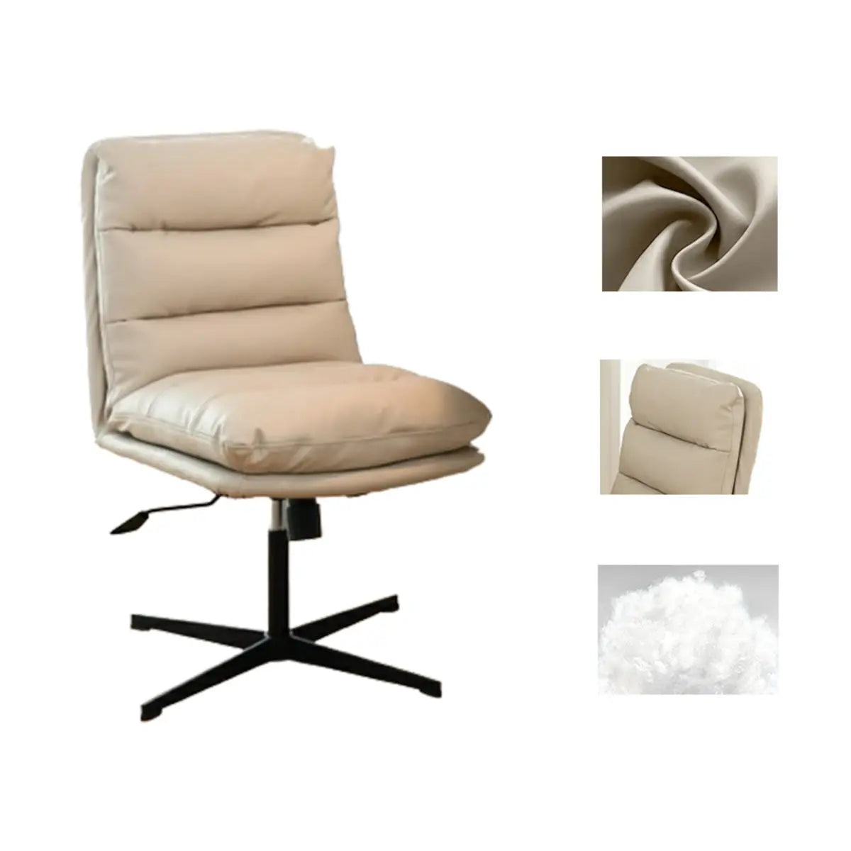 Adjustable Cream Modern Task Leather Steel Office Chair Image - 3