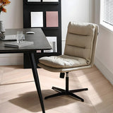 Adjustable Cream Modern Task Leather Steel Office Chair Image - 4