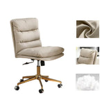 Adjustable Cream Modern Task Leather Steel Office Chair Image - 5