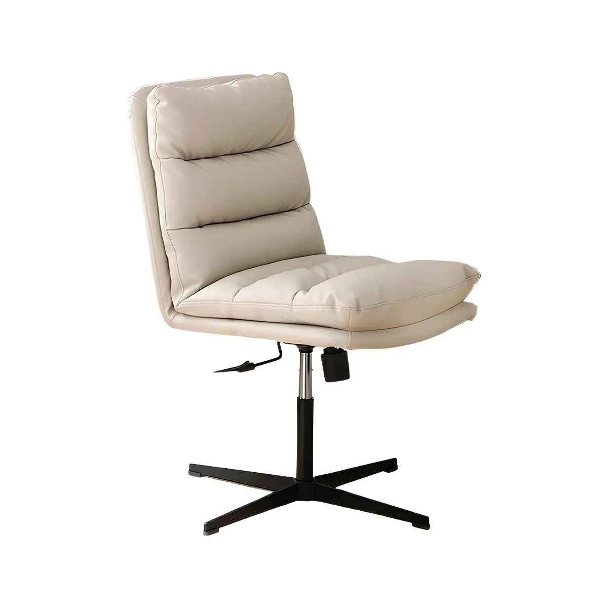 Adjustable Cream Modern Task Leather Steel Office Chair Image - 9