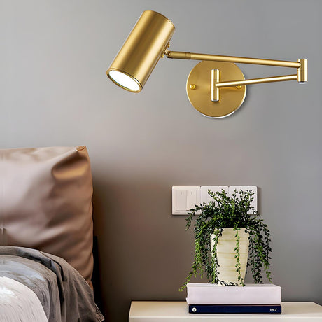 Adjustable Cylinder Bedside Gold Swing Arm Wall Sconce Image - 1