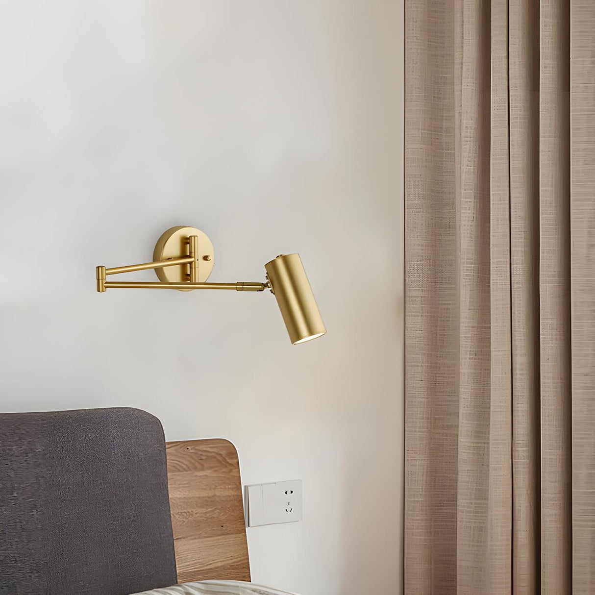 Adjustable Cylinder Bedside Gold Swing Arm Wall Sconce Image - 12