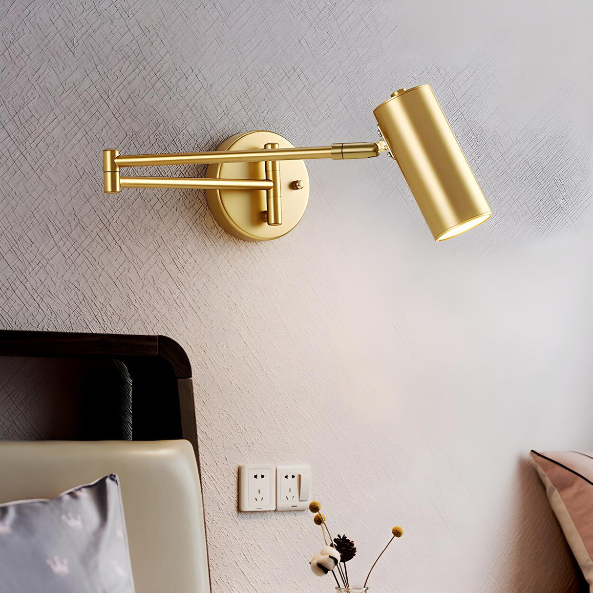 Adjustable Cylinder Bedside Gold Swing Arm Wall Sconce Image - 13