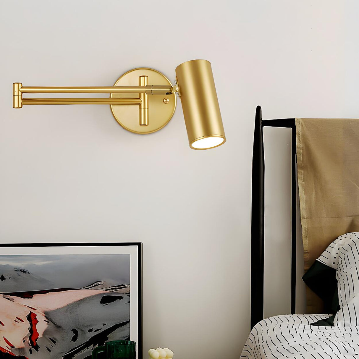 Adjustable Cylinder Bedside Gold Swing Arm Wall Sconce Image - 16