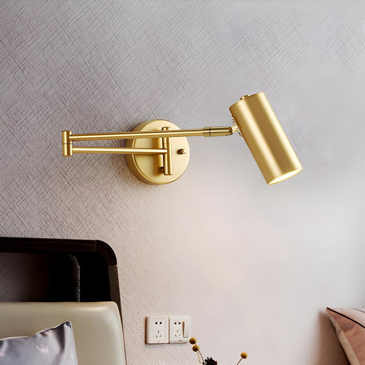 Adjustable Cylinder Bedside Gold Swing Arm Wall Sconce Image - 4