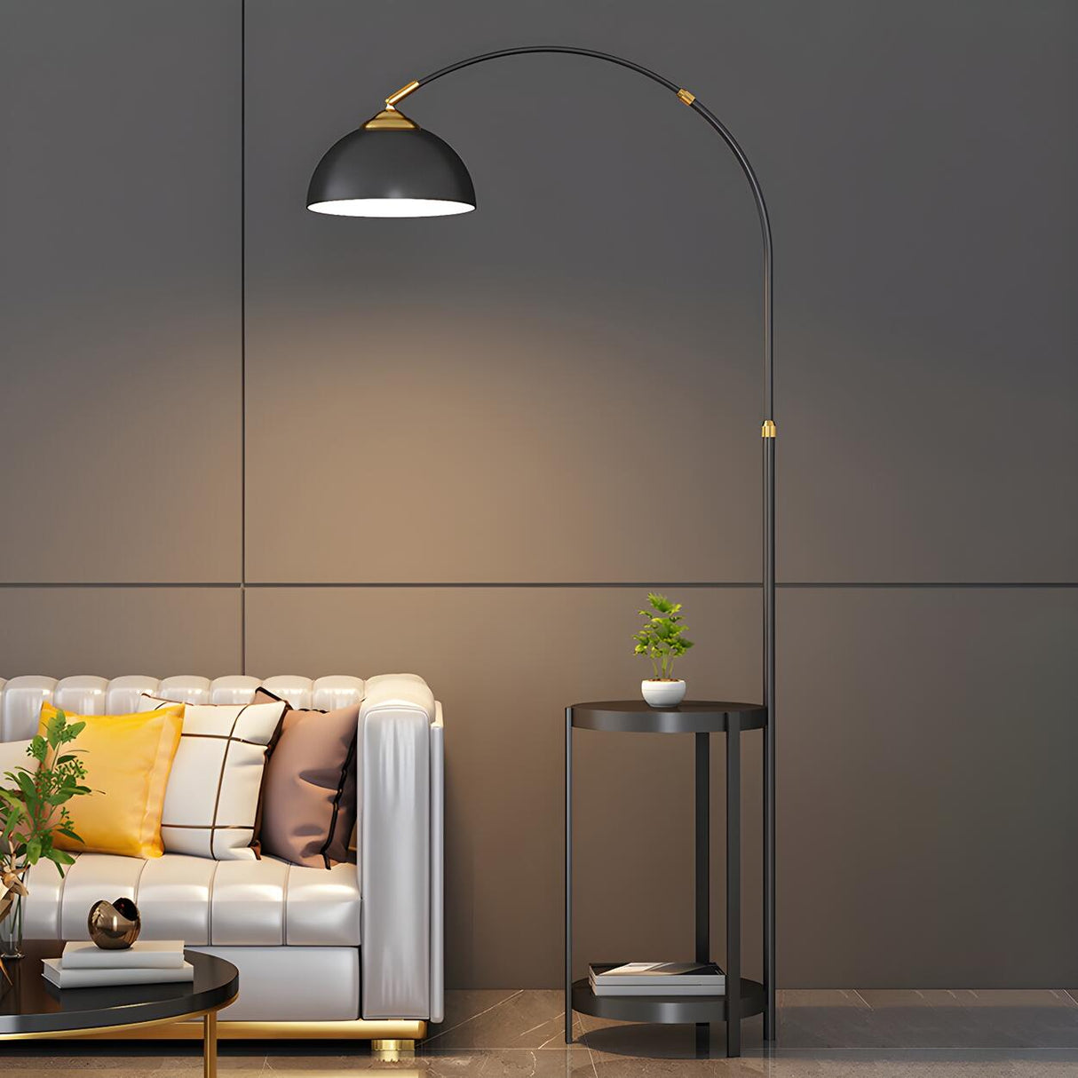 Adjustable Dome and Arc Modern Floor Lamp with Storage Image - 2