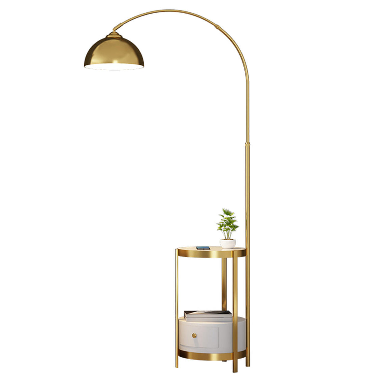 Adjustable Dome and Arc Modern Floor Lamp with Storage Image - 8