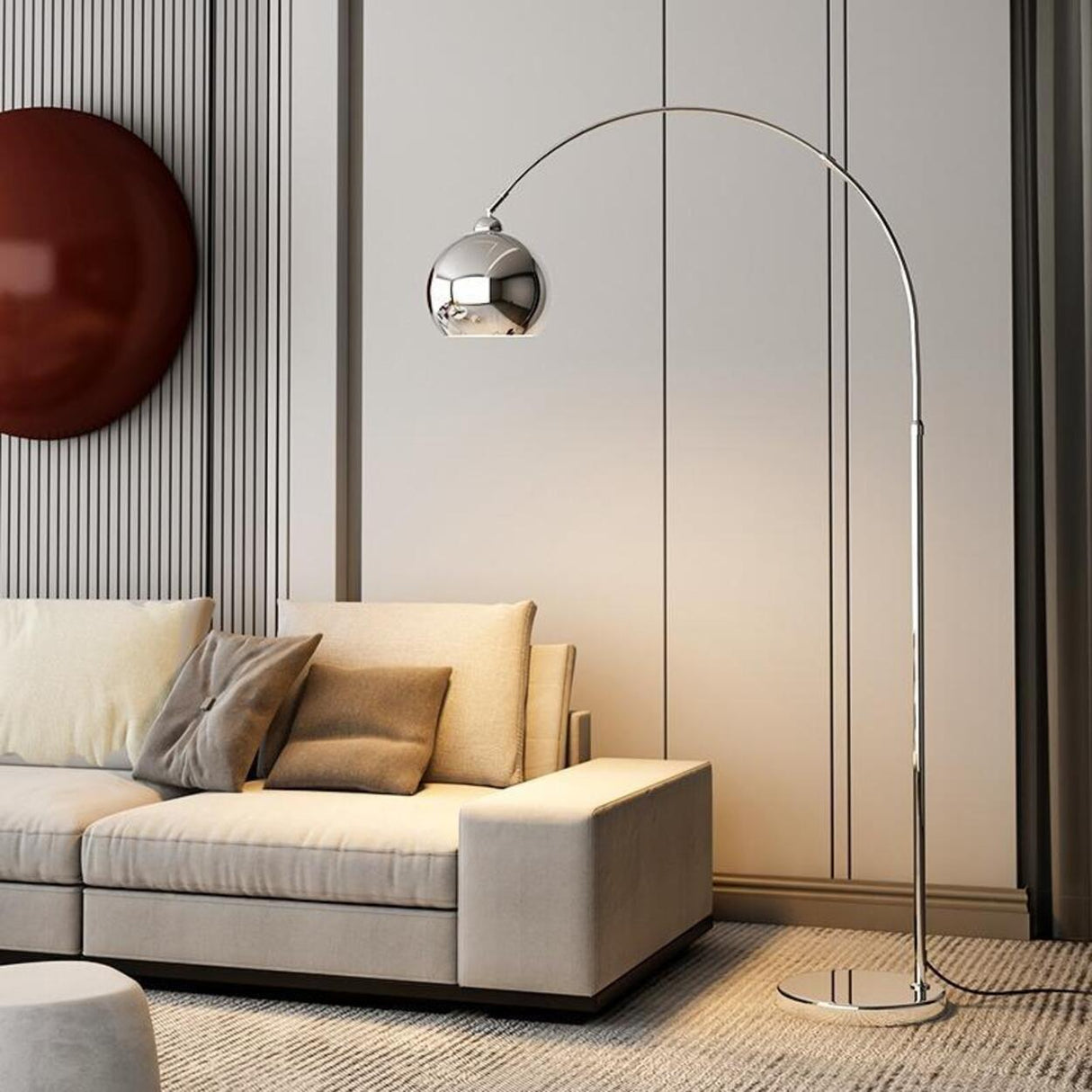 Adjustable Dome Modern Sliver Arched Floor Lamp Image - 1