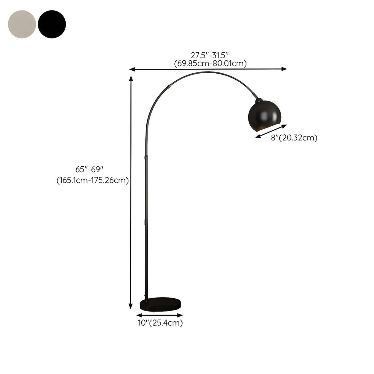 Adjustable Dome Modern Sliver Arched Floor Lamp 