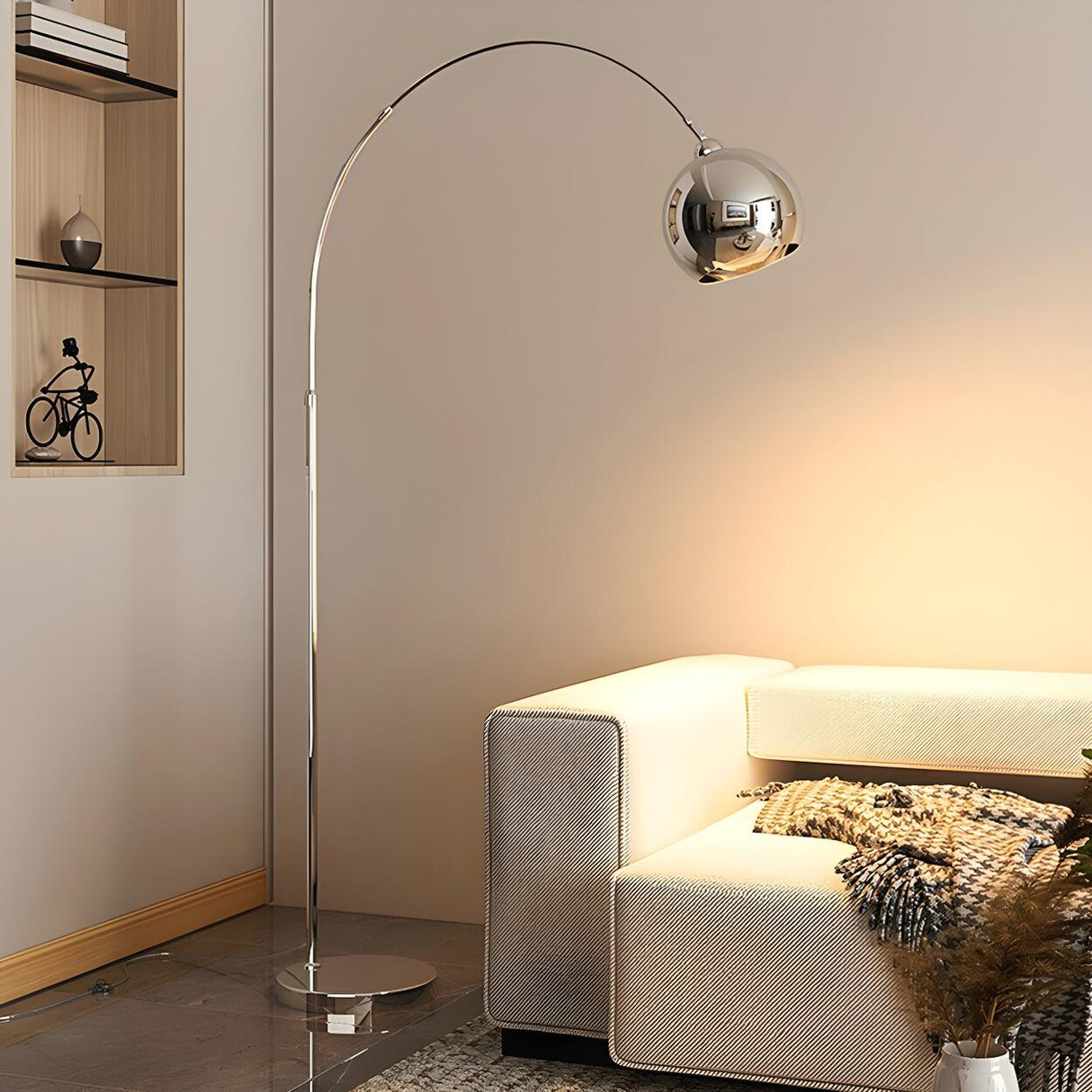 Adjustable Dome Modern Sliver Arched Floor Lamp Image - 4