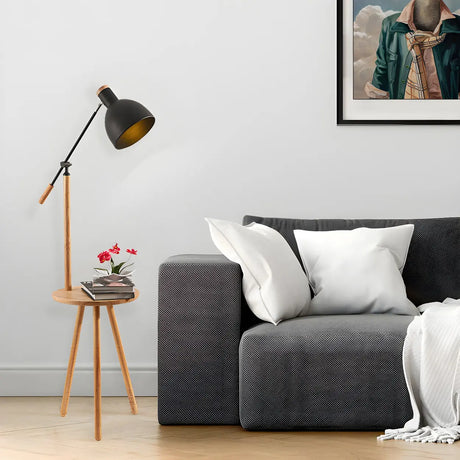 Adjustable Dome Wooden Floor Lamp with Side Table Image - 1